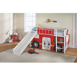 Fire Department Twin Loft Bed with Slide 5513298_(WFS)