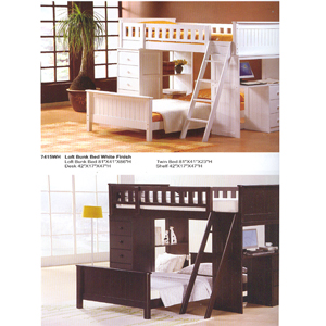 Wood Twin/Twin Loft Bunk Bed 7415(ABC)