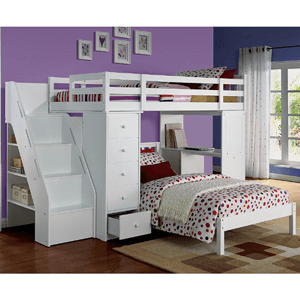 Freya Storage Loft Bed with Bookshelf Ladder (AFS)