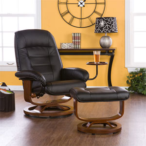 Black Bonded Leather Recliner and Ottoman UP1303RC (SEIFS)
